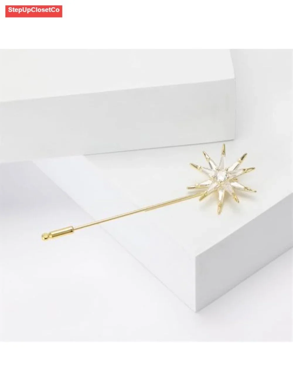 Star Brooch Pin Cubic Zirconia Crystal Silver Lapel Pin for Women Men